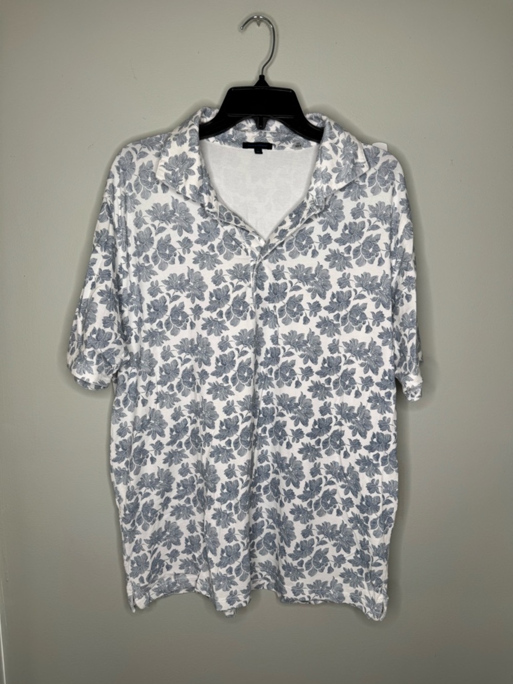 Patrick Assaraf Men’s Pima Cotton White Blue Floral Short Sleeve Golf Polo - XL